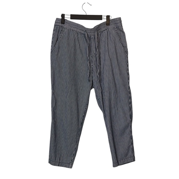 Gap Easy Pants L Navy White Stripes Ankle Pull on Beachy Coastal Cotton Teacher - Picture 1 of 7